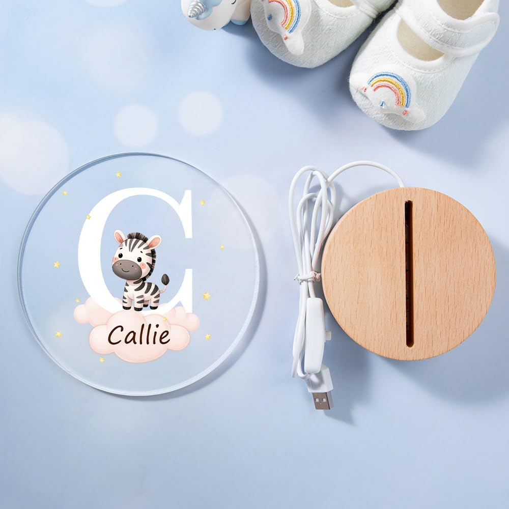 callie Acrylic Night Light Name Plate Personalized, Custom Cute Forest Animals with Wooden Base