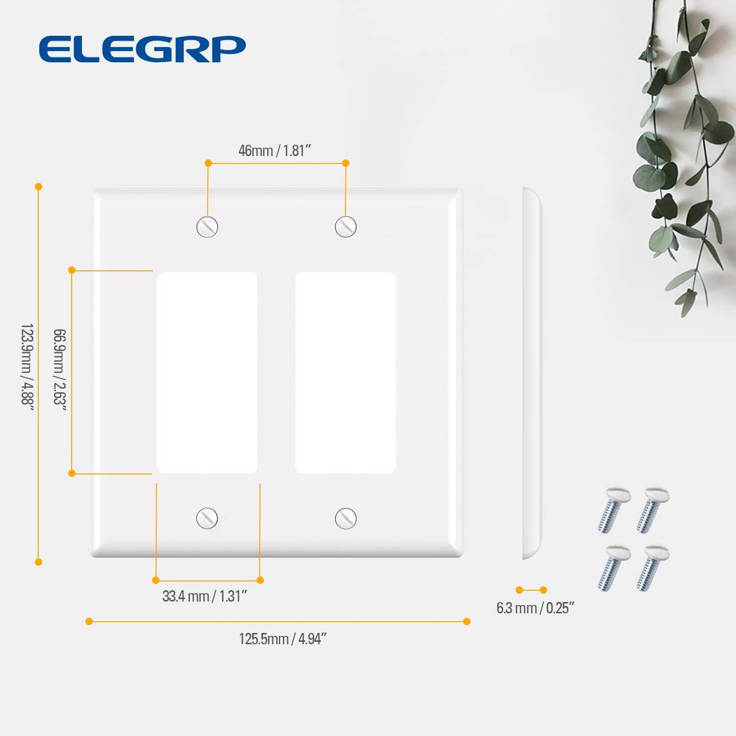 ELEGRP 2-Gang Decorative Wall Plates, Mid-Size 4.88" H x 4.94" L Unbreakable Thermoplastic