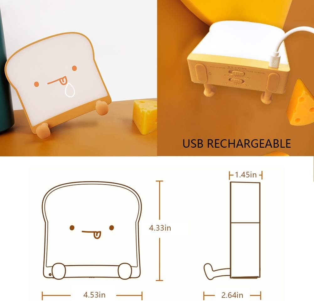 QANYI Cute Night Light Toast Bread LED Night lamp with Rechargeable, Portable Bedroom Bedside Bed