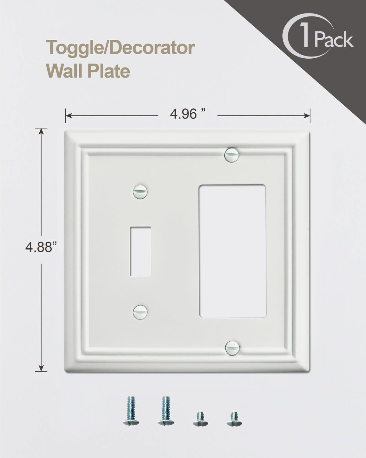 1-Pack Combination Metal Wall Plate, 1 Toggle / 1 Decorator Switch Plates and Outlet Covers, Off
