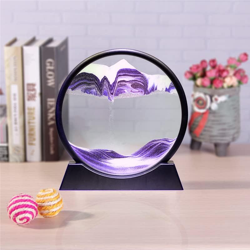 Moving Sand Art Picture in Motion Round Glass 3D Deep Sea Landscape, Calming Fidget Dynamic Sand
