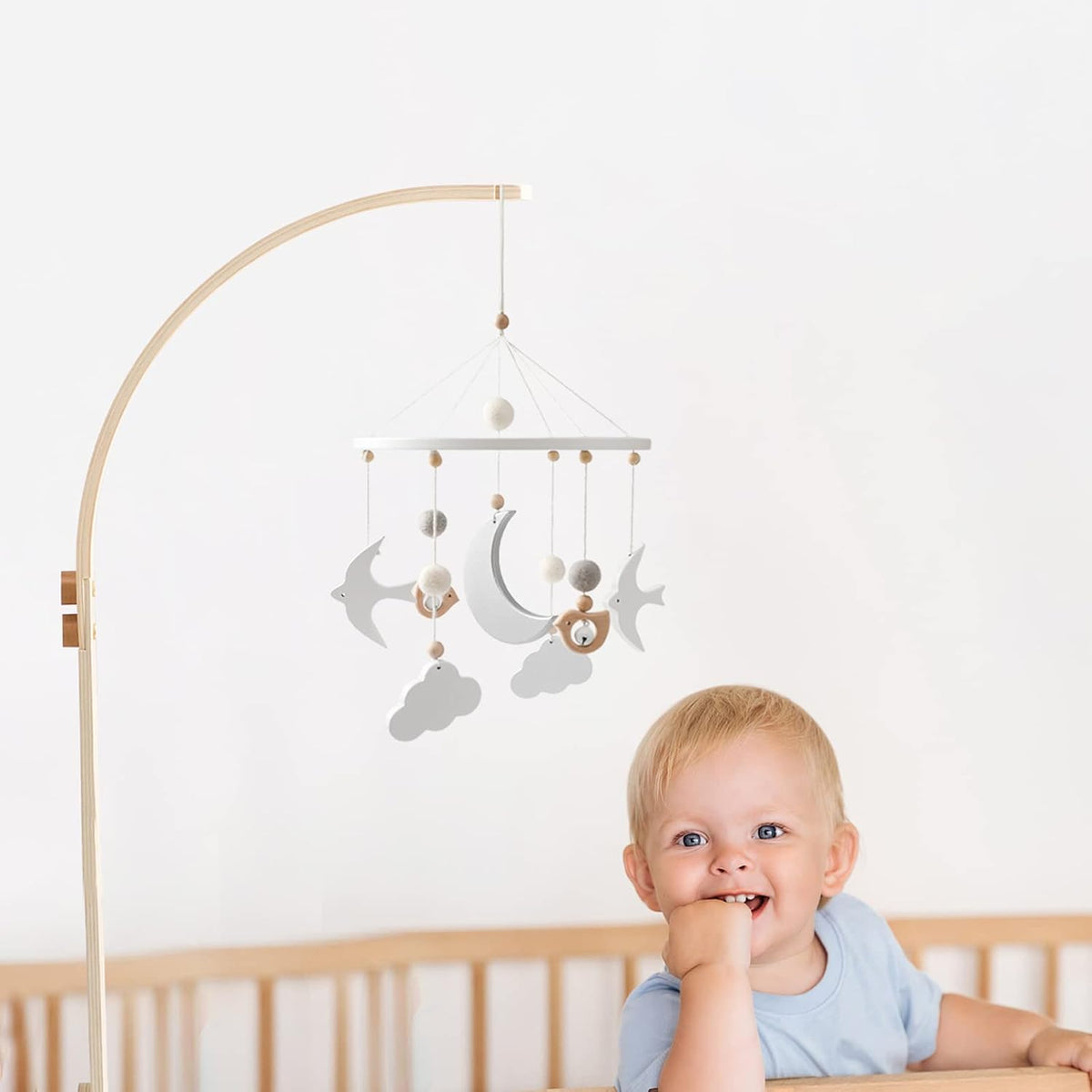 Baby Crib Mobile Arm - Wooden Baby Mobile Crib Holder for Hanging Baby Crib Attachment for Nursery