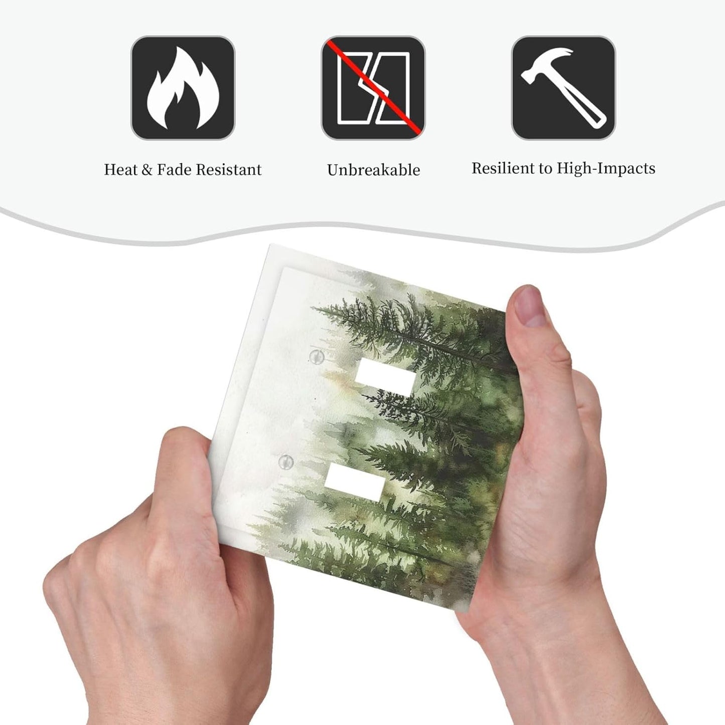 Decorative Switch Plates Green Forest Watercolor Painting Foggy Pine 2 Gang Double Toggle Outlet
