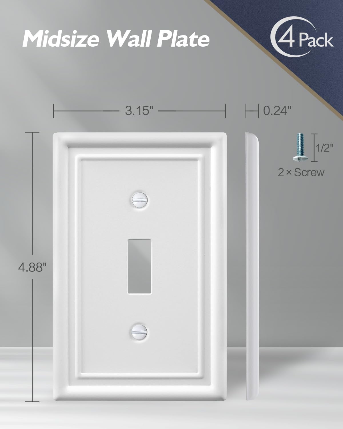4-Pack Single Toggle Wallplate, White Light Switch Cover Plate, Metal Switch Plate Covers