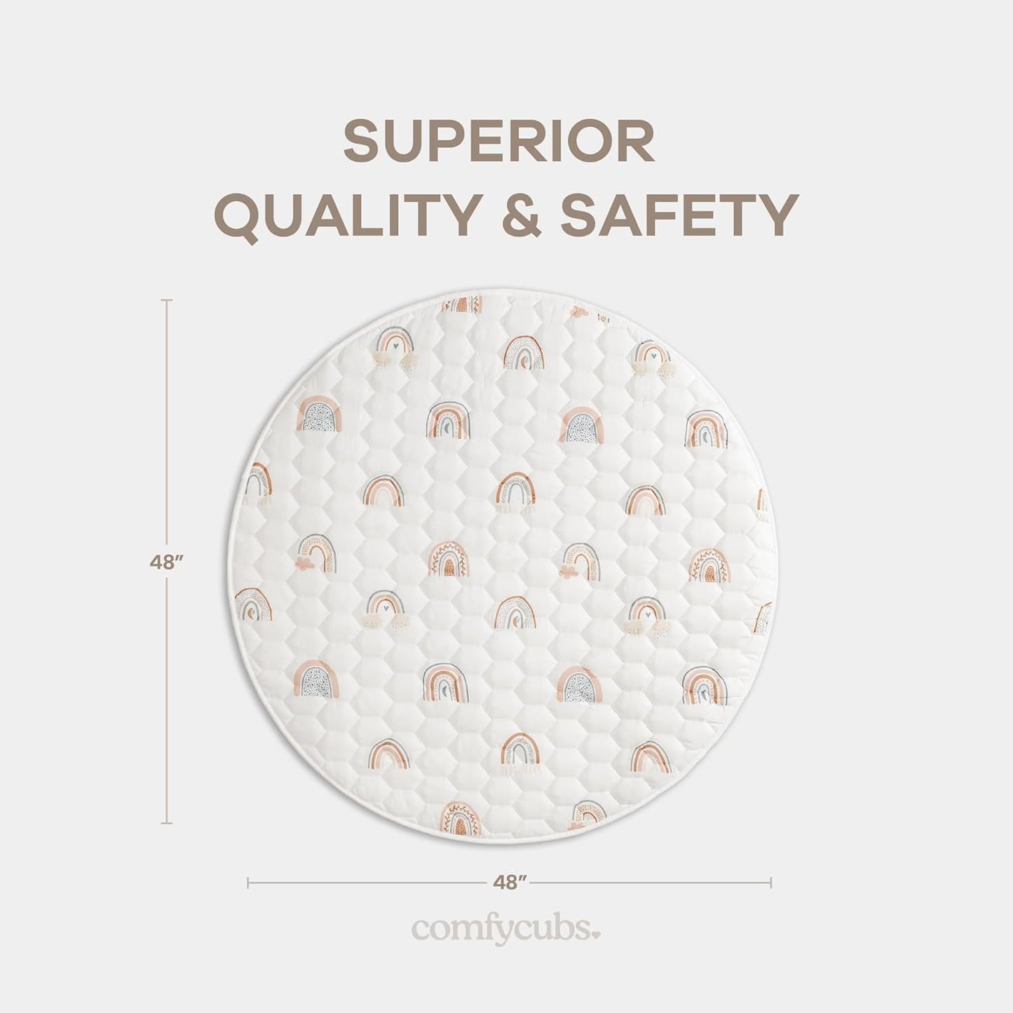 Comfy Cubs Round Kids Play Mat - Medium 48 inches Soft Quilted Baby Floor Mat with Non-Slip Bottom