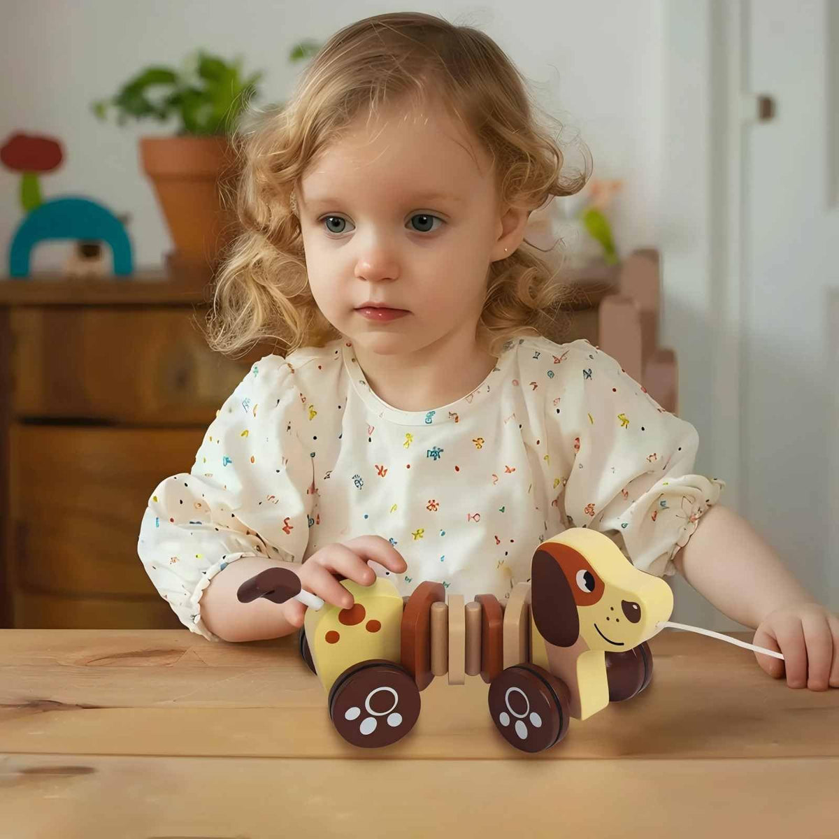 WoodenEdu Baby Toys Car,Wooden Pull Along Toy for Toddlers 1 2 3 Year Olds
