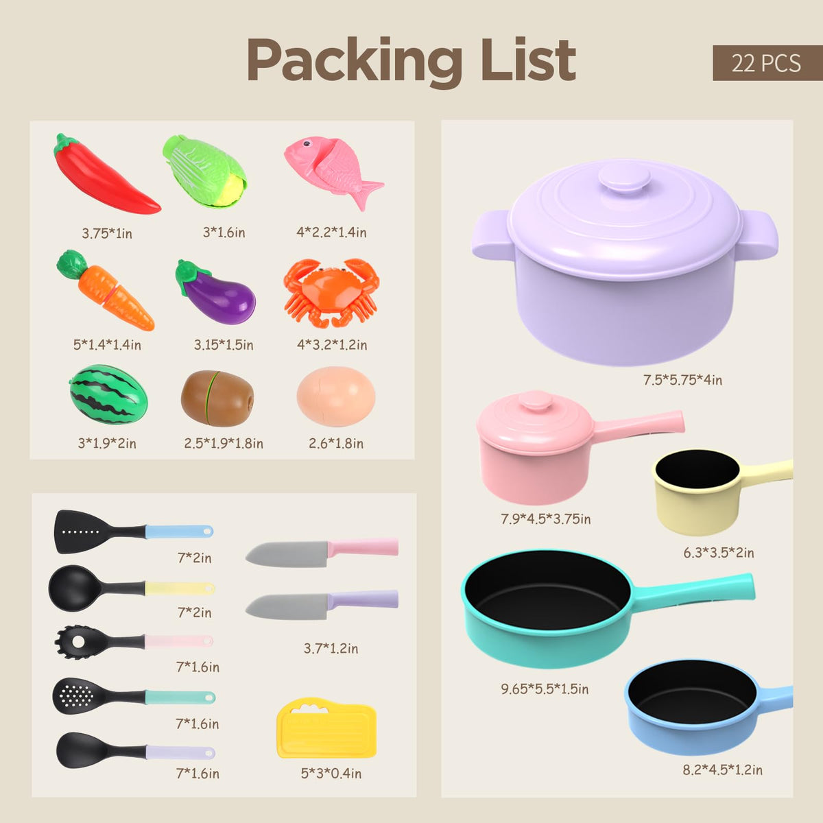 GILOBABY Kids Play Kitchen Accessories - 22Piece Toddler Pots and Pans Set
