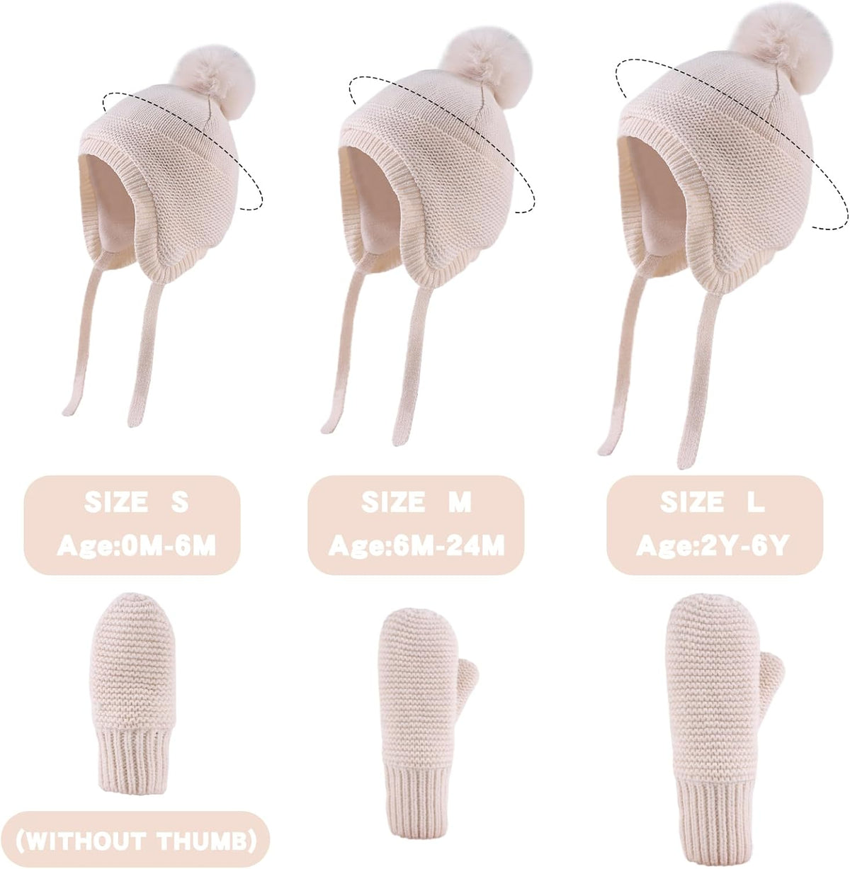 Basic Winter Baby Beanie Gloves Boys Girls Knitted Hat Pompom Kids Earflap Hats Warm Infant Toddler