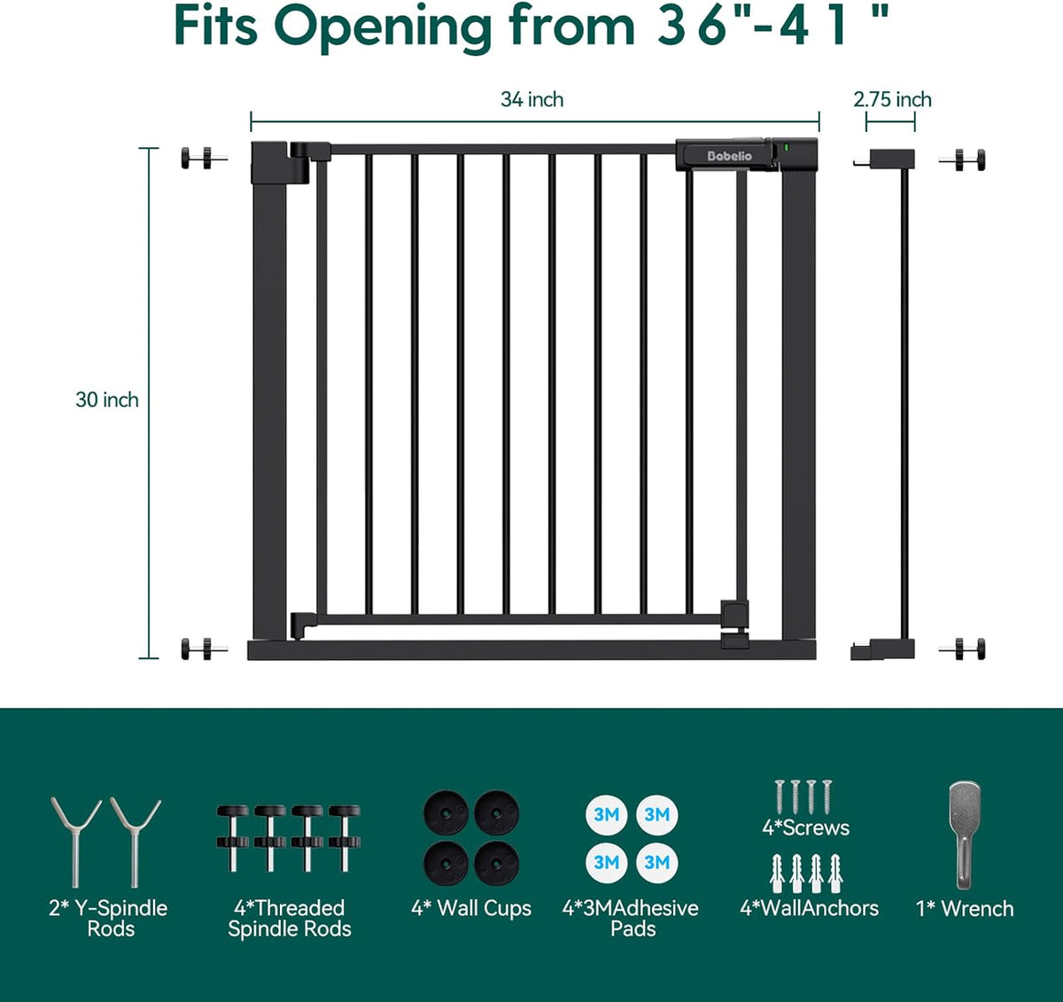 BABELIO Baby Gate for Doorways and Stairs, 36-41" Pet Gate with Wide Walk Thru Door and Lock