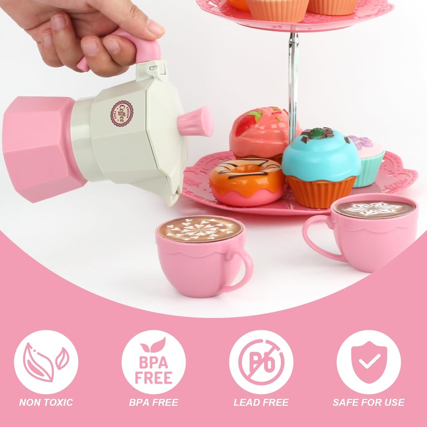 Afternoon Tea Toys Set Pretend Play Food Toys for Toddler Girls, Party Tea Playset Toy Gifts for 3