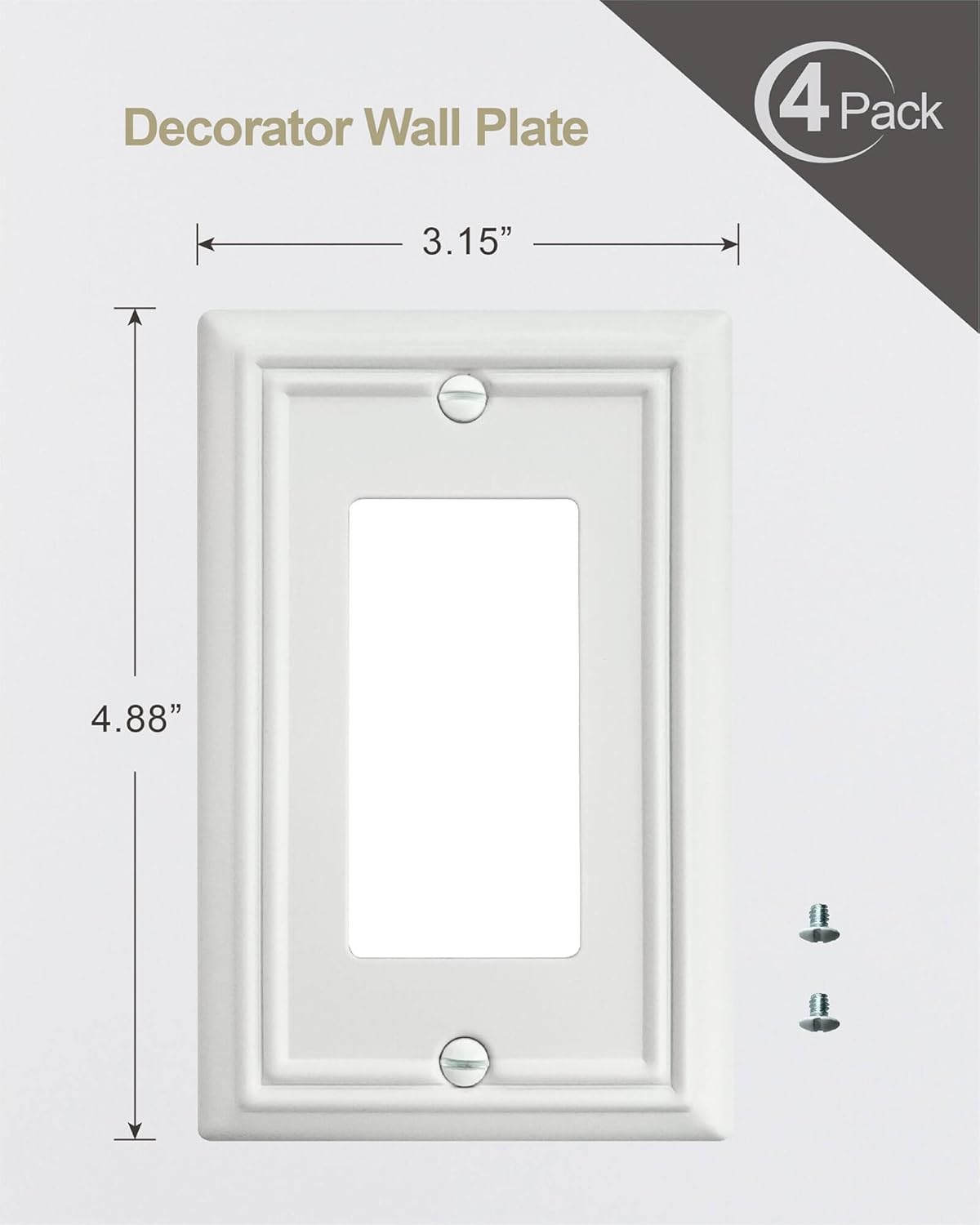 4-Pack Decorator Wall Plates for Receptacle, GFCI Outlet, Dimmer Switch, Metal Electrical Outlet