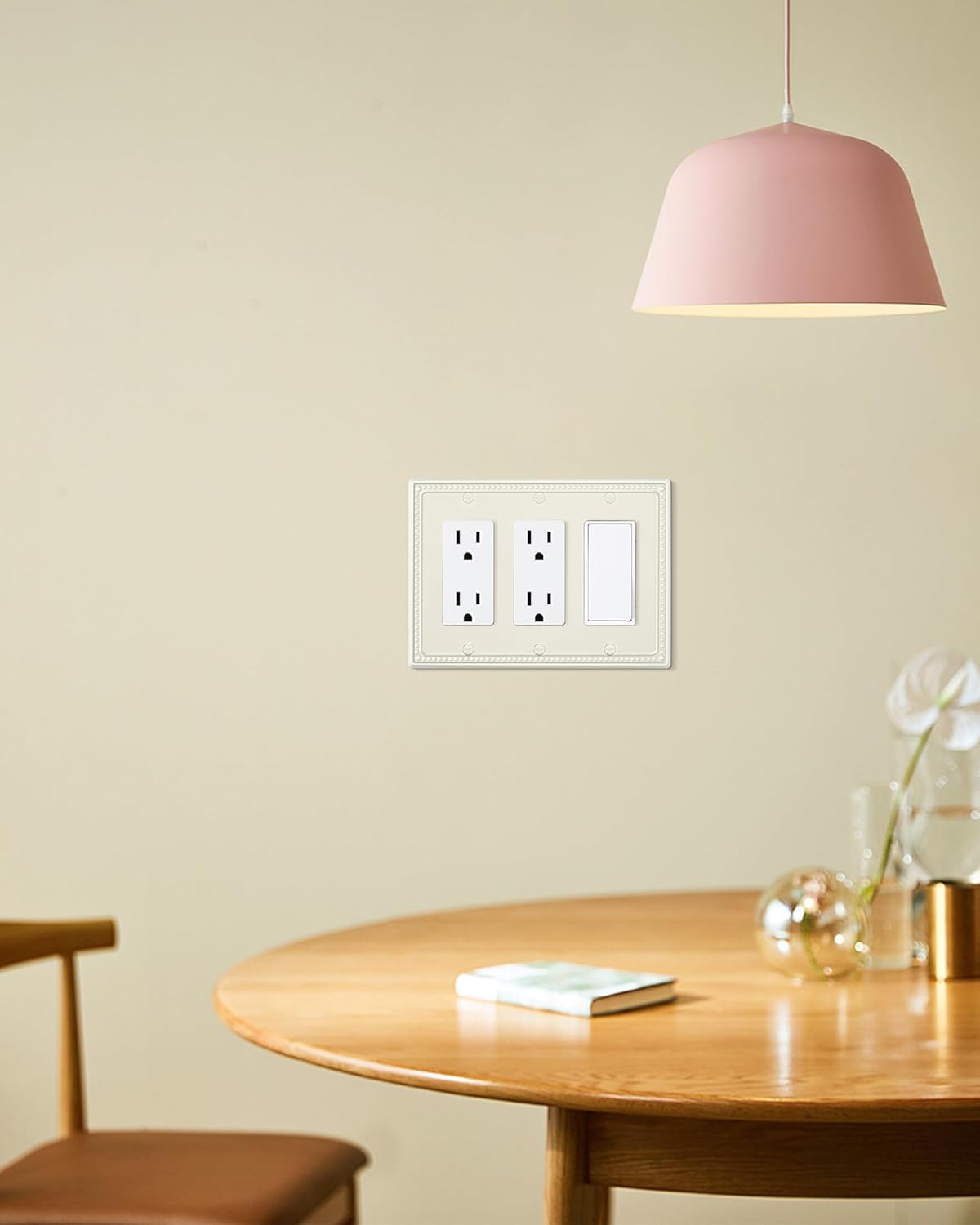 2-Pack Triple Decorator Outlet Cover Plate, Light Almond Pearls Decorative Switch Plates Covers