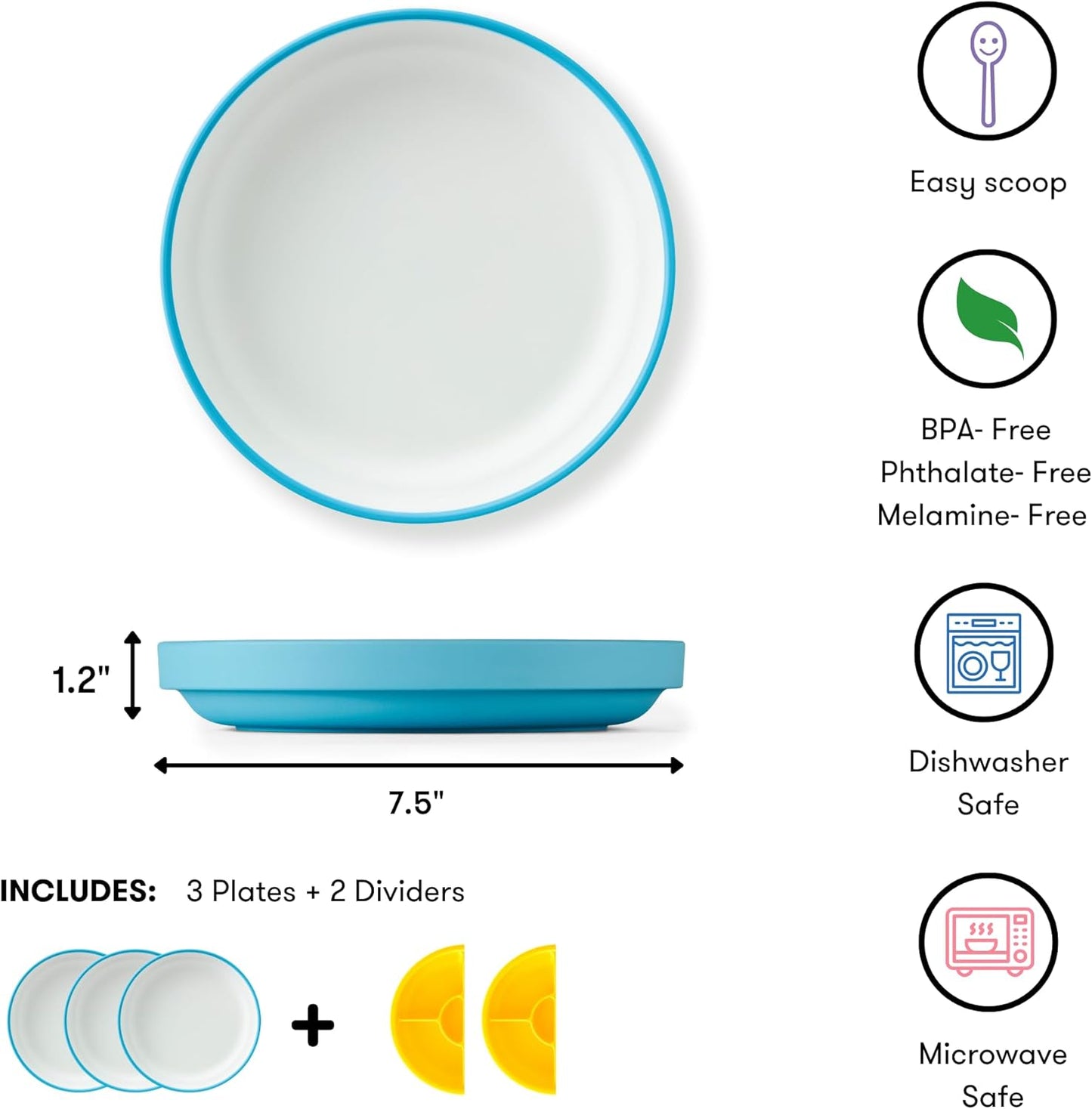Omie® Easy Scoop Plates for Kids | Unique Design Helps Food Fall into the Spoon, Not on the Table |