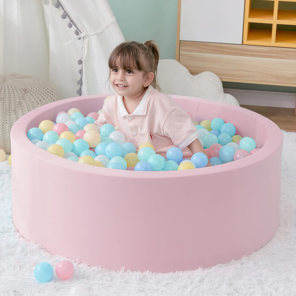 SHJADE Foam Ball Pit, 35.4"x 11.8" Ball Pits for Toddlers-Pink
