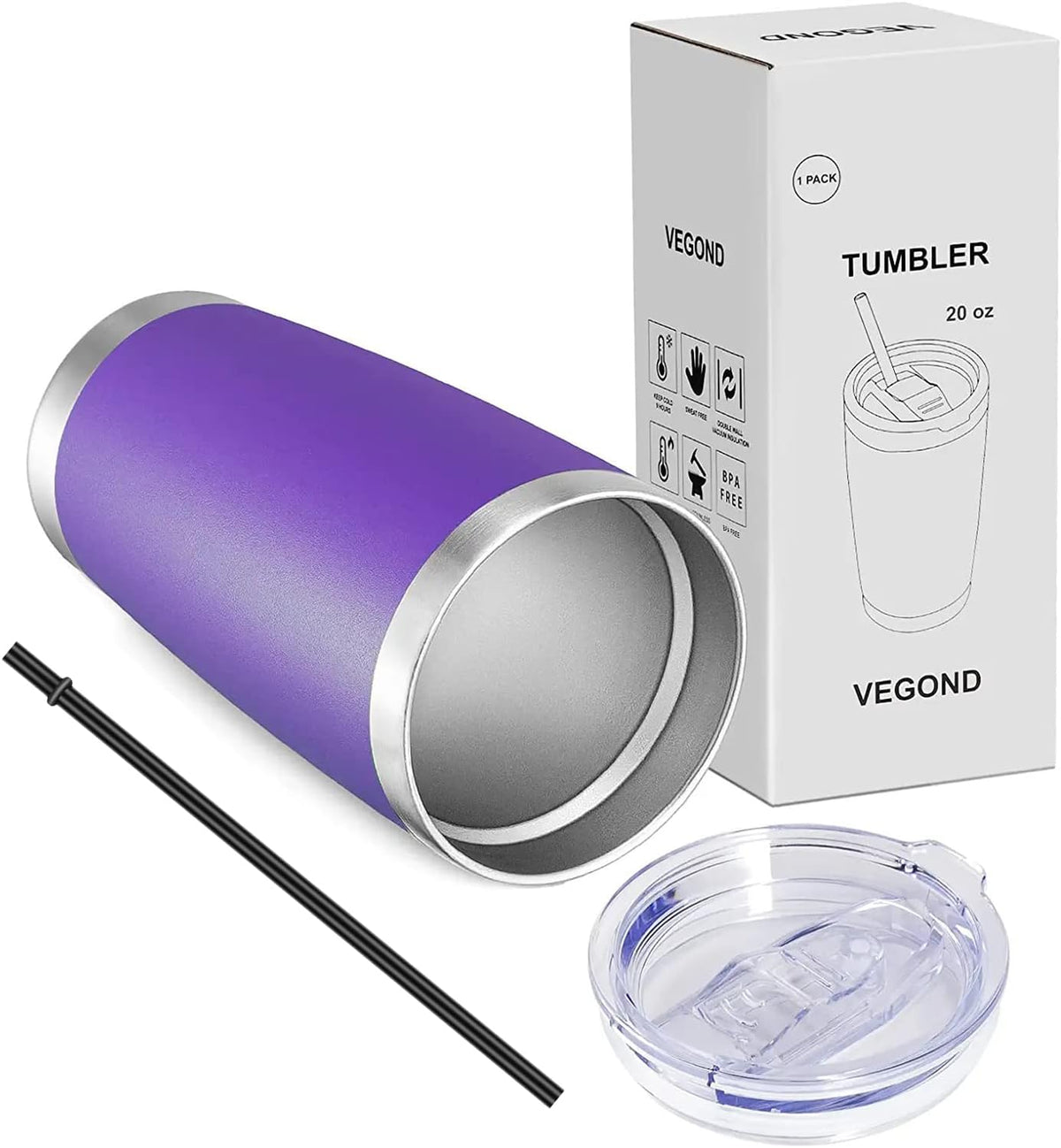 VEGOND 20oz Tumbler with Lid and Straw Stainless Steel Tumbler Cup Vacuum Insulated Double Wall