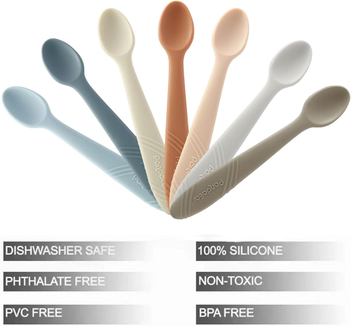 PandaEar 7 Pack Silicone Baby Feeding Spoons, First Stage Training Spoon Infant Utensils Feeding
