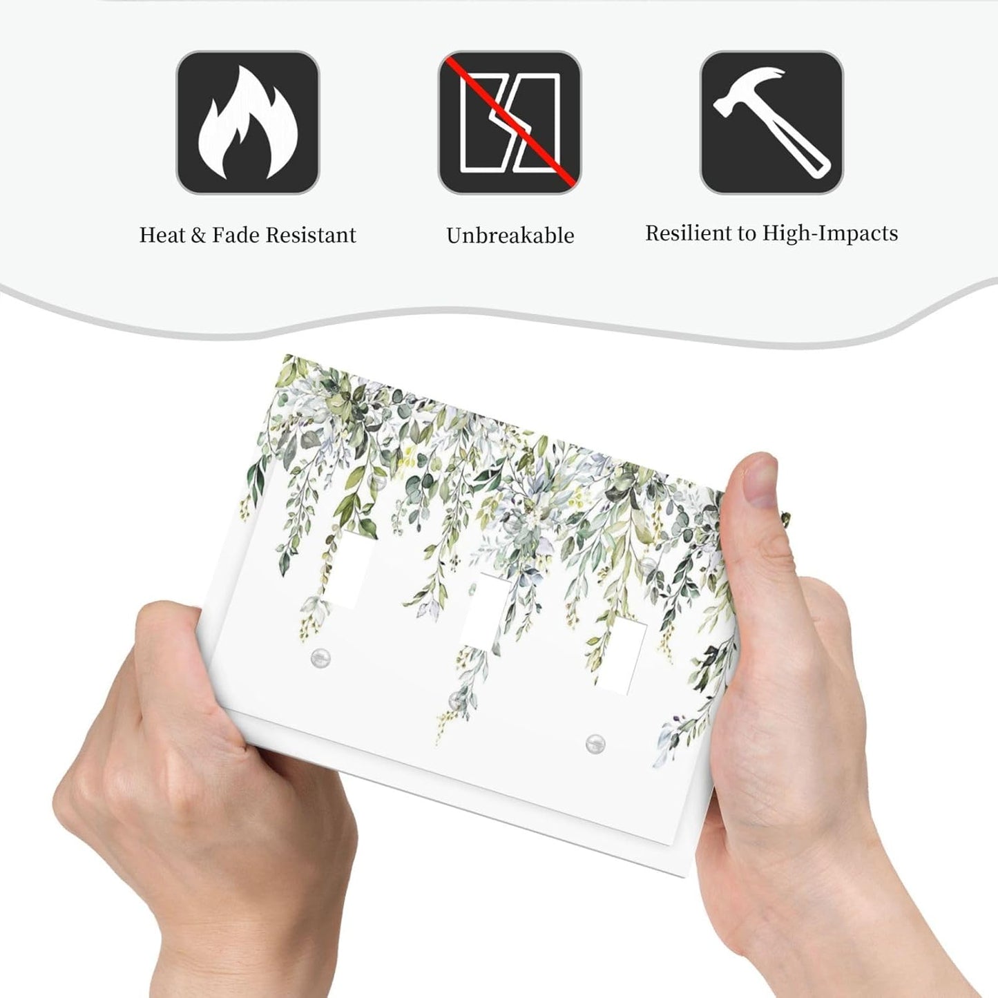 Decorative Switch Plates Boho Farmhouse Flower Leaf Sage Green 3 Gang Wall Plate Triple Toggle