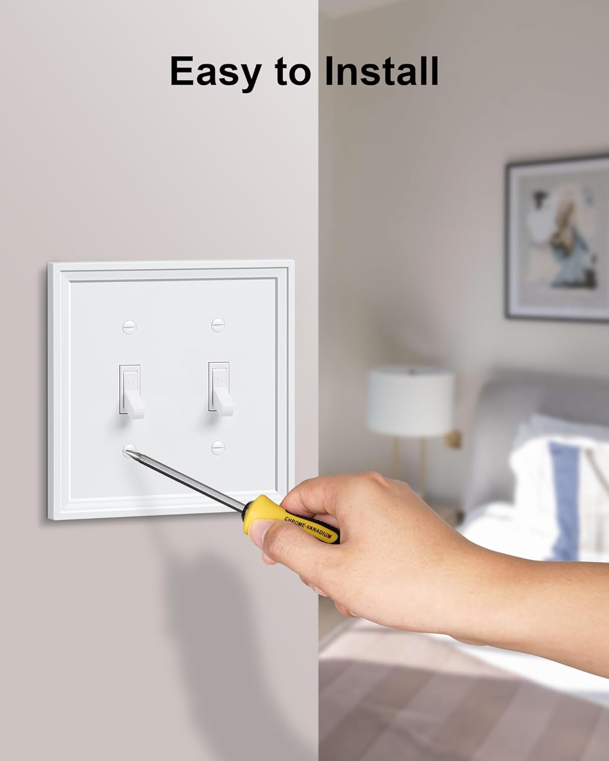 2-Pack Double Toggle Light Switch Cover Plate, White Decorative Dual Switch Plate Covers,Natural