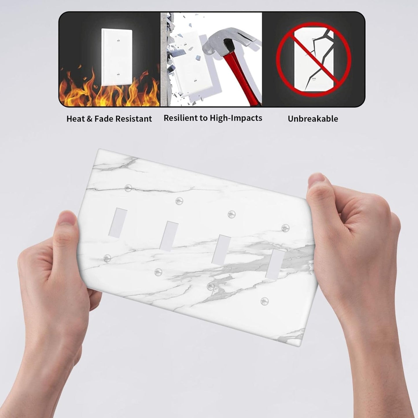 Light Switch Covers Modern White Gray Marble Quad Toggle Electrical Faceplate 4 Gang Wall Plate