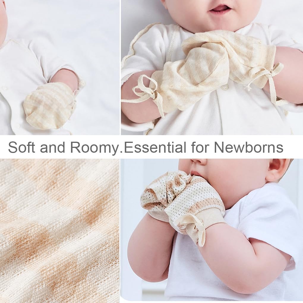 Newborn Mittens No Scratch 100% Organic Cotton 3 Packs Mitts Baby Boy Girl Neutral With String 0-12