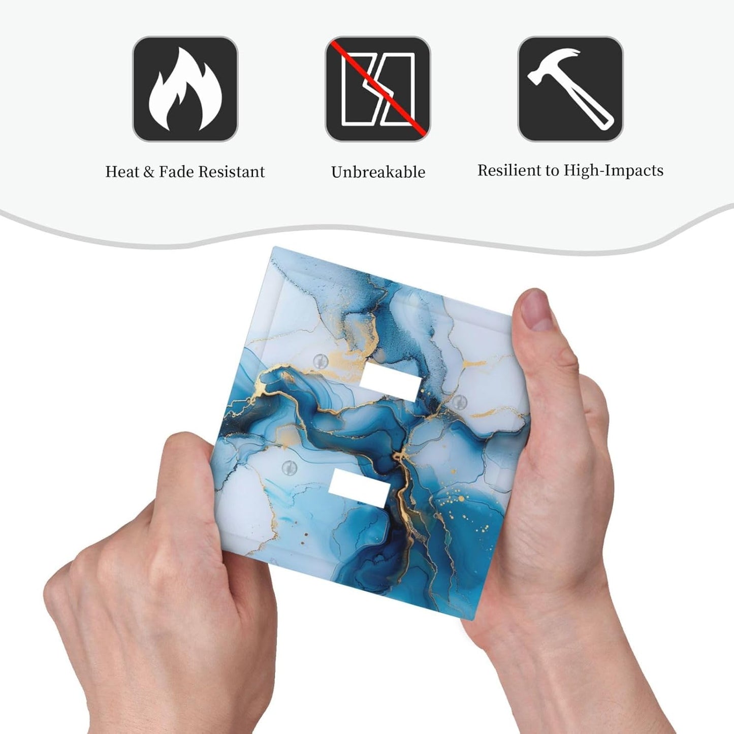 Decorative Switch Covers Plate Modern Abstract Blue Gold Line Marble 2 Gang Wall Plate Unique