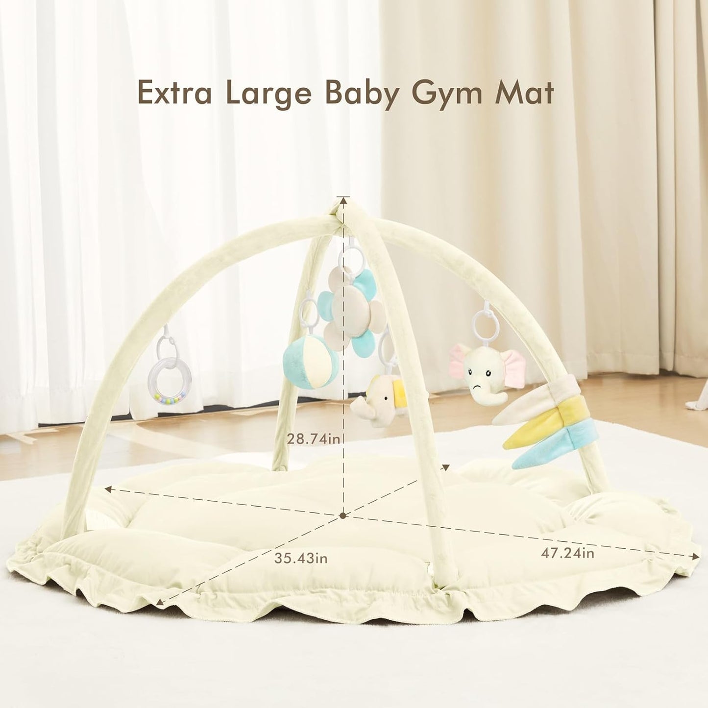 ANGELBLISS 5 in 1 Baby Play Gym Mat, Reversible Tummy Time Mat with 5 Sensory Toys for Stage-Based