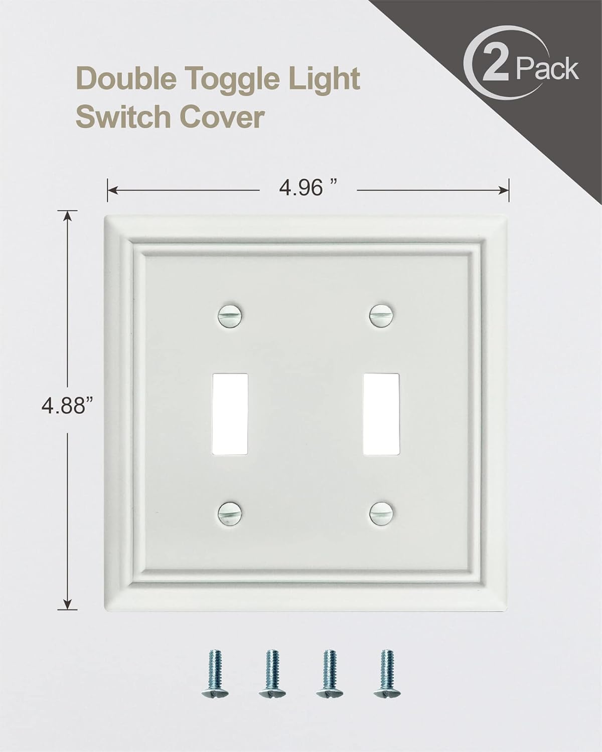 2-Pack Double Toggle Wall Plate, Decorative Light Switch Cover, Metal Switch Plate Cover, Off White