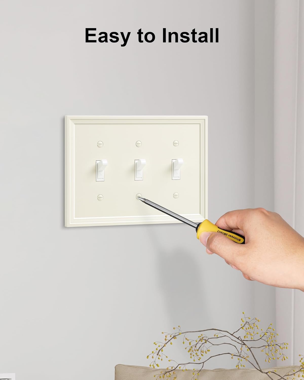 2-Pack Triple Toggle Light Switch Cover Plate, Light Almond Decorative Switch Plate Covers, Natural