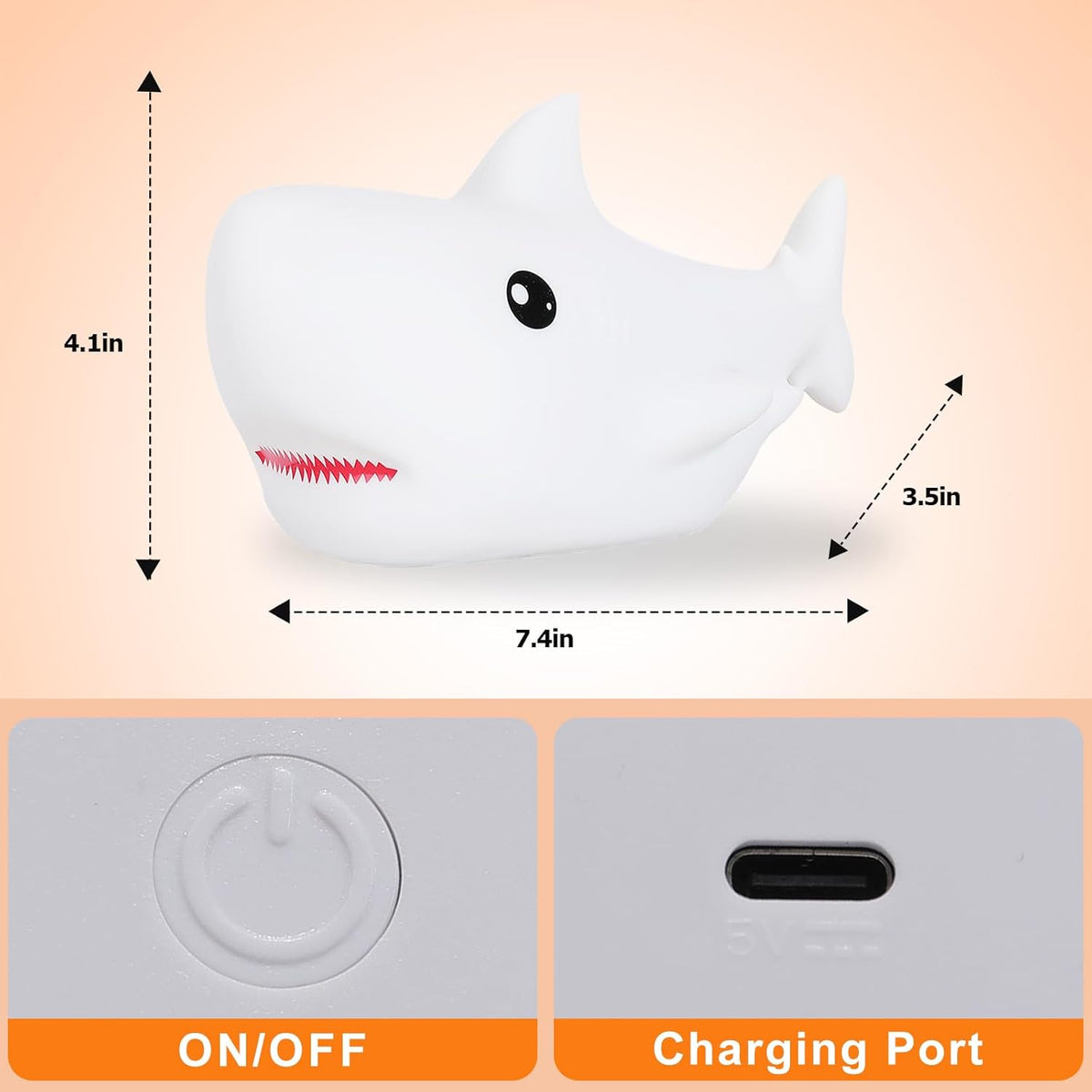 ZKLiLi Shark Night Light, Cute Silicon Night Light for Kids, Nightlight with Remote,Portable