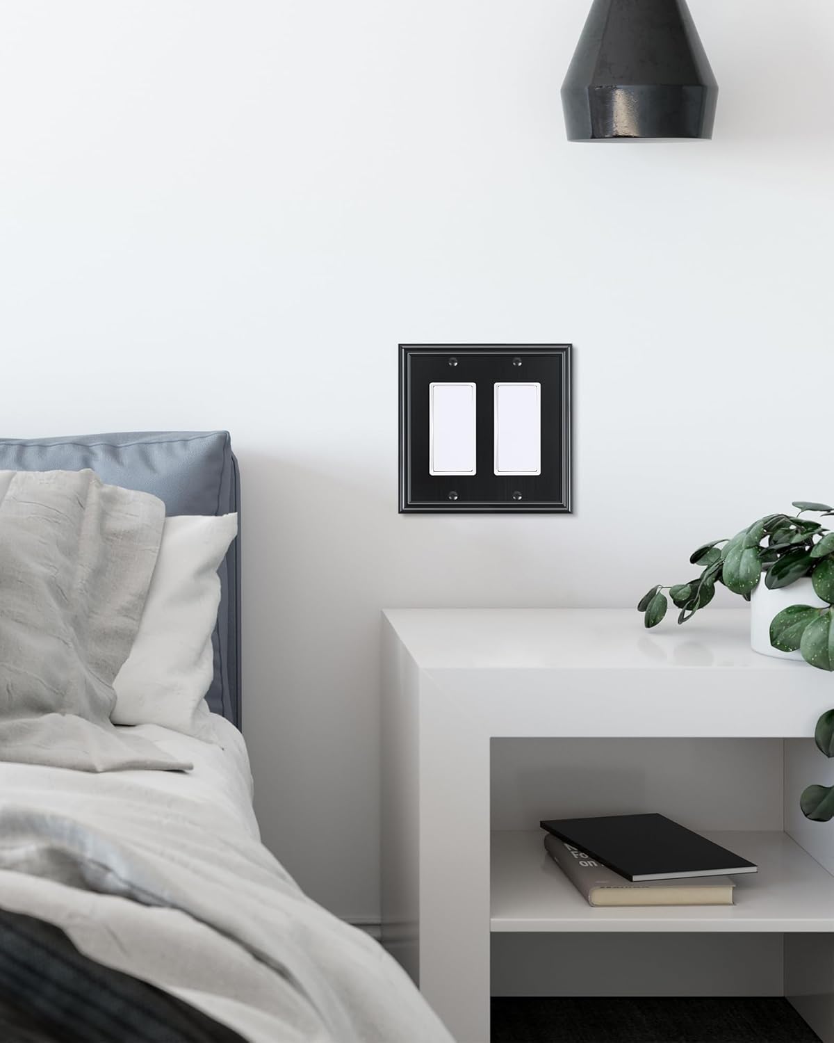 2-Pack Decorative Double Decorator Outlet Cover Plate, Durable Zinc Alloy Black Wall Plates for