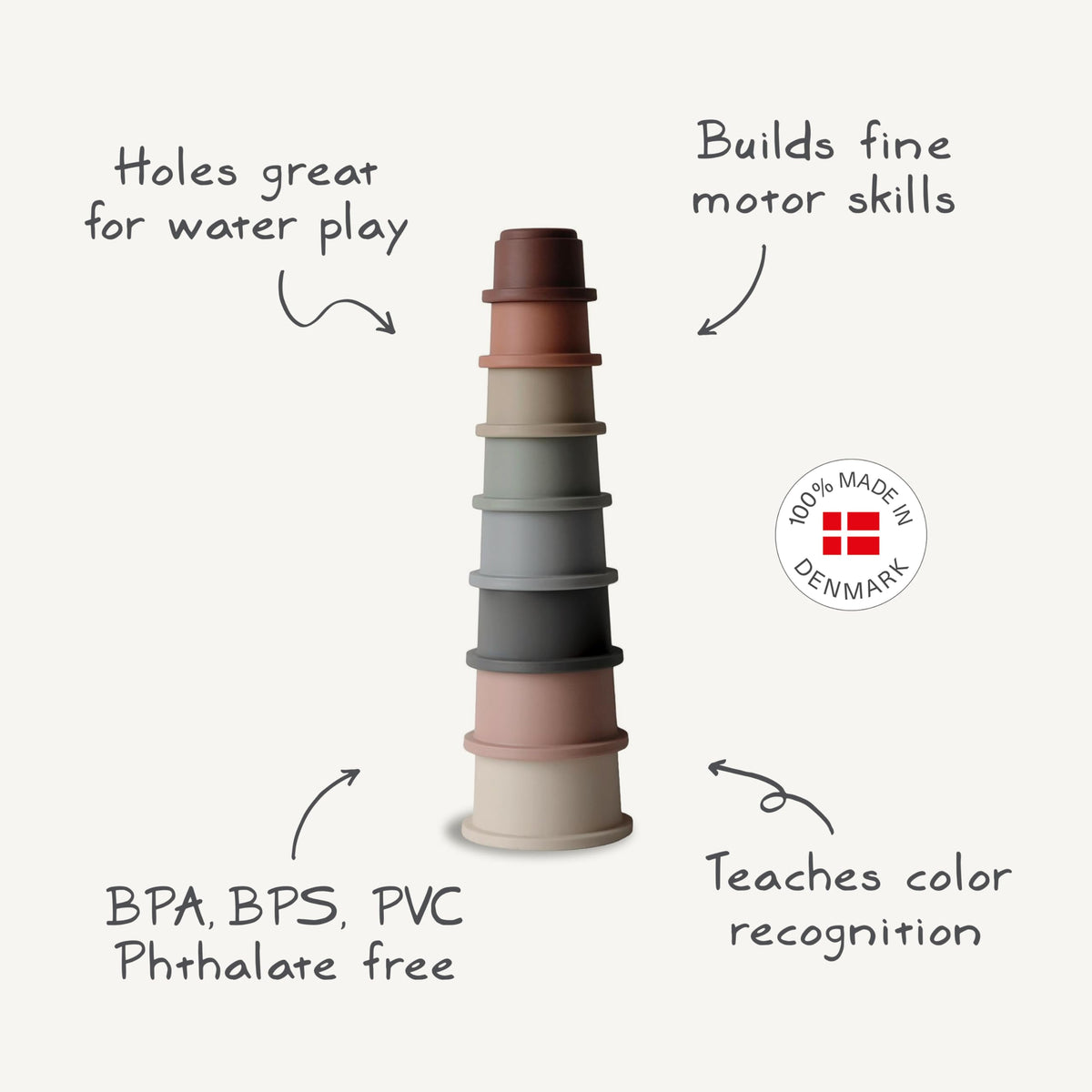mushie Stacking Cups Toy 8 pcs | Made in Denmark (Forest)