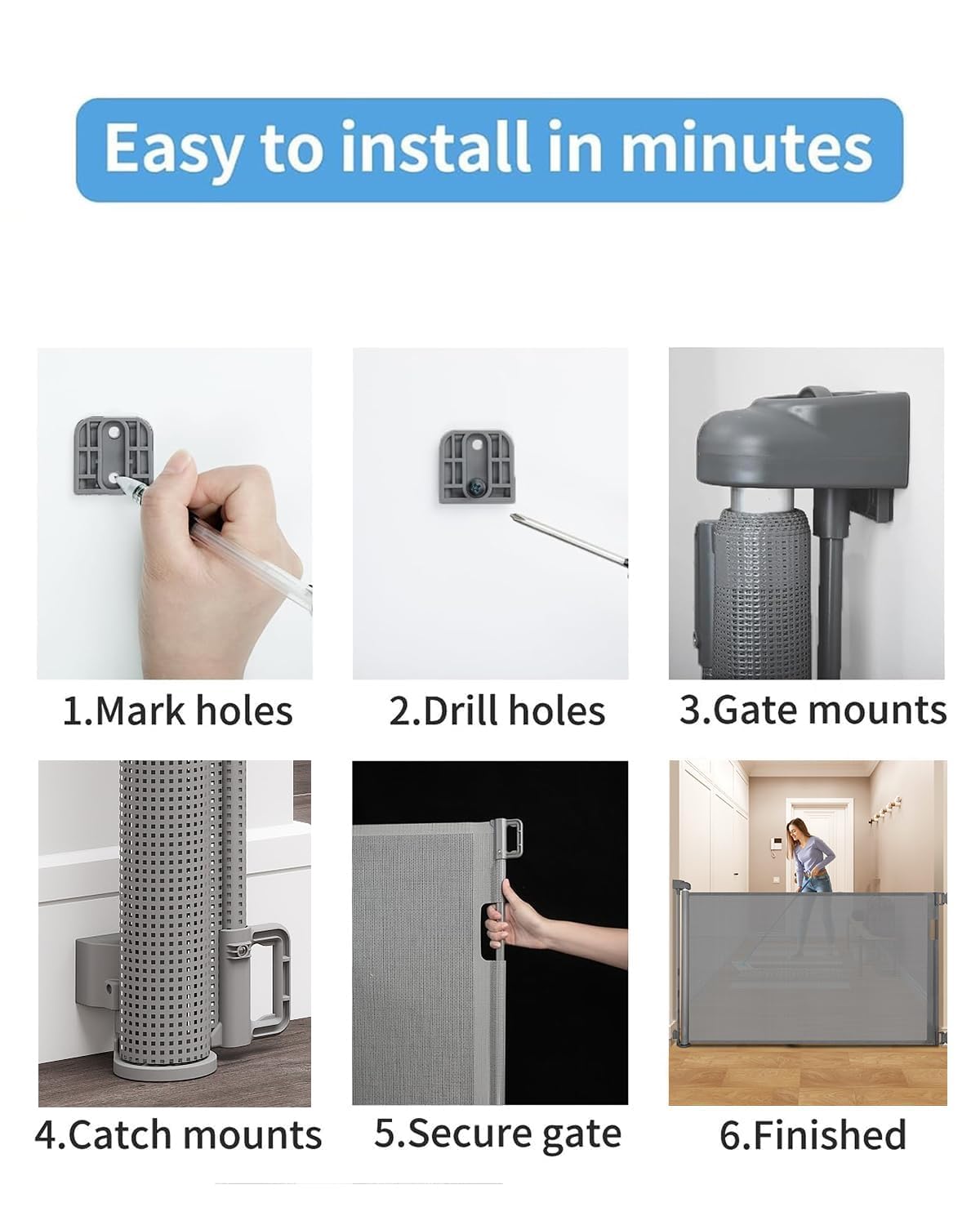 Retractable Baby Gate for Stairs – 33” Height, Expands up to 55” Width – Safety Gate for Infants