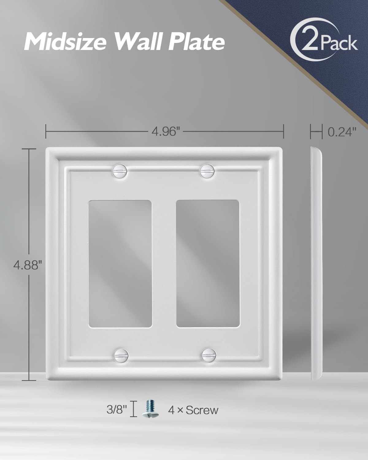 2-Pack Double Decorator Wall Plate, Off White Outlet Cover Plate for GFCI Outlet, Receptacle