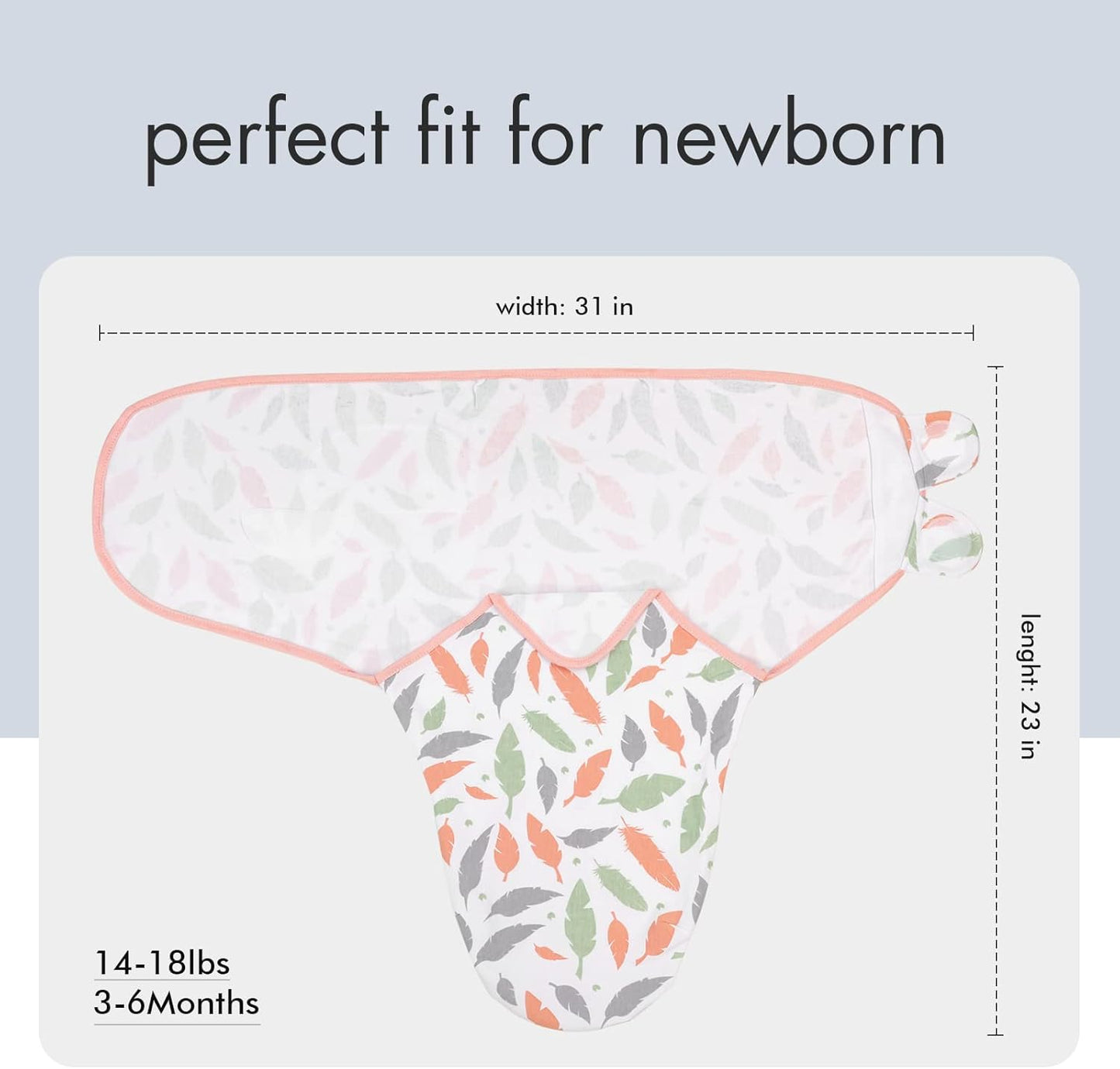 GLLQUEN BABY Swaddle Blankets for Baby Girls, 3-6 Months, Orange Pink Feather & Wave Point, 3 Pack