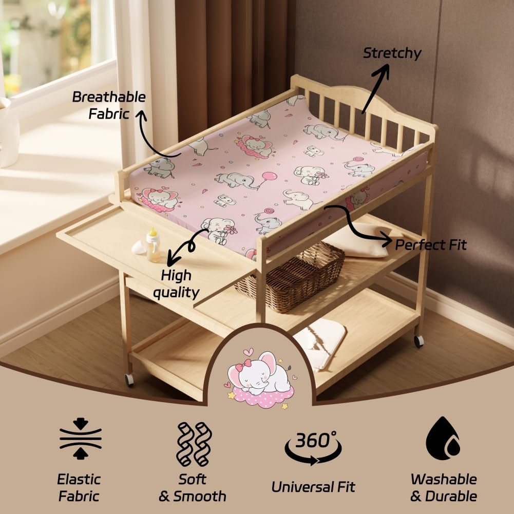 4 Pack Baby Girl Changing Pad Covers Sheets Set Soft Fitted Floral or Elephant Theme Baby Girl