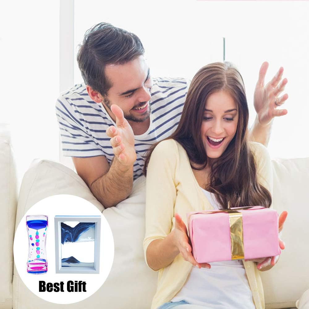 Liquid Motion Bubbler Timer and Moving Sand Art Picture 2 Pack Colorful Hourglass Liquid Bubbler