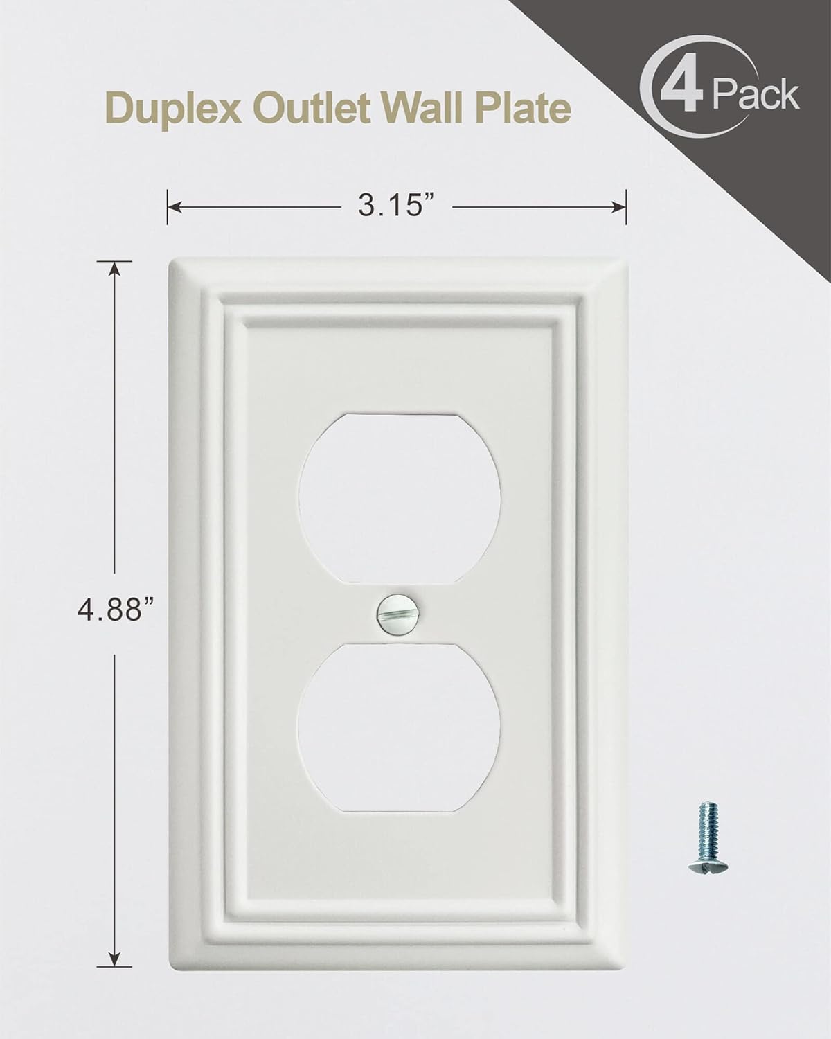 6-Pack Duplex Outlet Cover, Metal Wall Plate for Receptacle, Light Switch, Decorative Off White