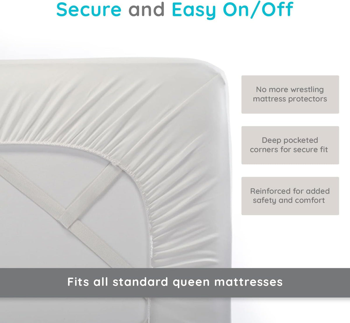 PUREgrace Tencel Mattress Protector (Queen) – Waterproof, Noiseless Cover, Soft and Breathable with