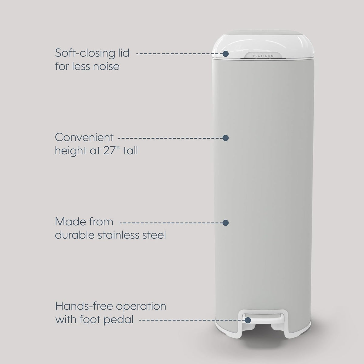 Diaper Genie Platinum Pail (Stone Grey) is Made in Durable Stainless Steel and Includes 1 Easy Roll