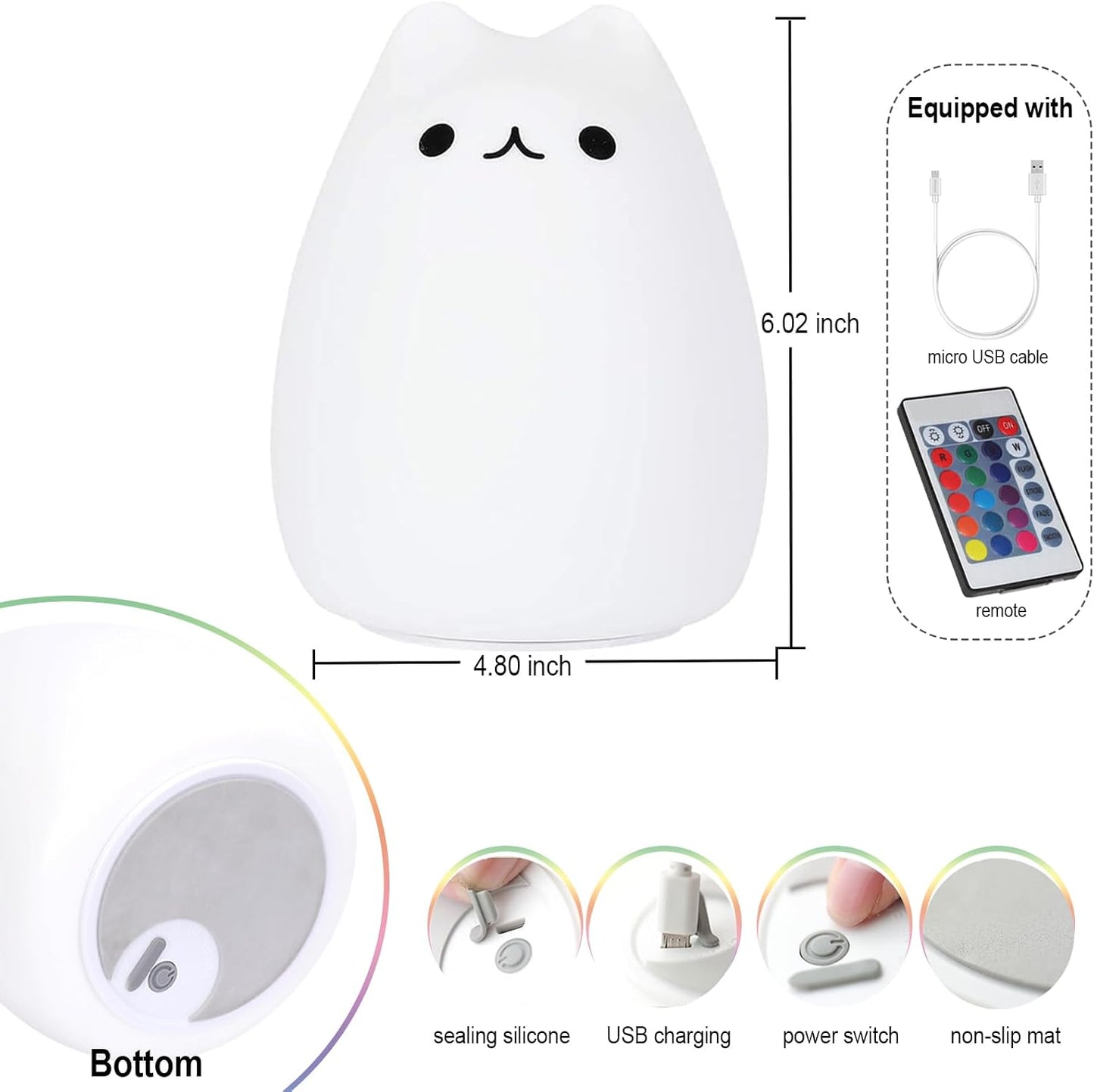 Cat Lamp, Cute Kitty Night Light with Remote Control, Christmas Gifts for Girls Boys Teens