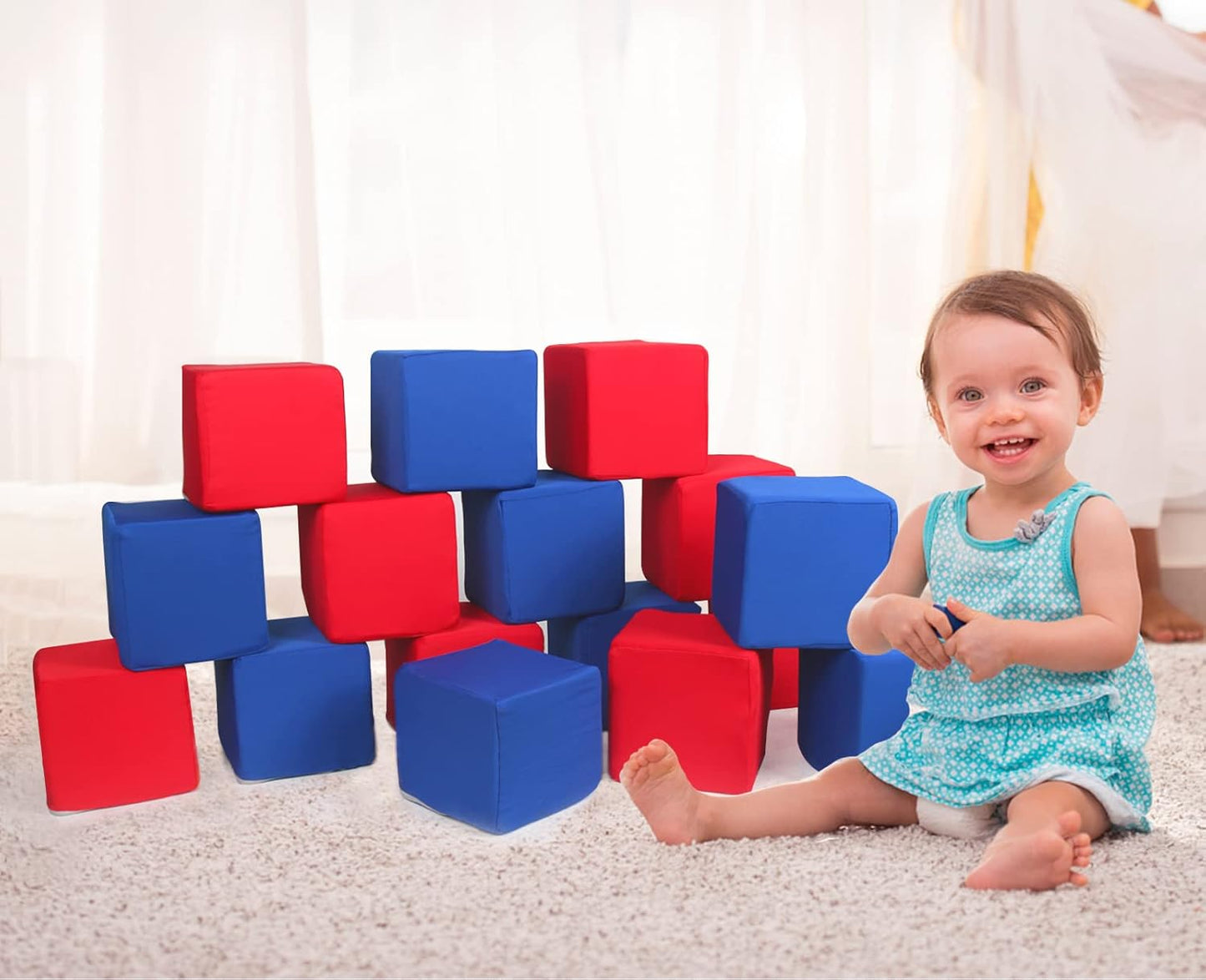 Toddler Foam Blocks, 16 PCS 5.5 inch Colourful Foam Soft Cubes for Kids, Stacking Block Sets