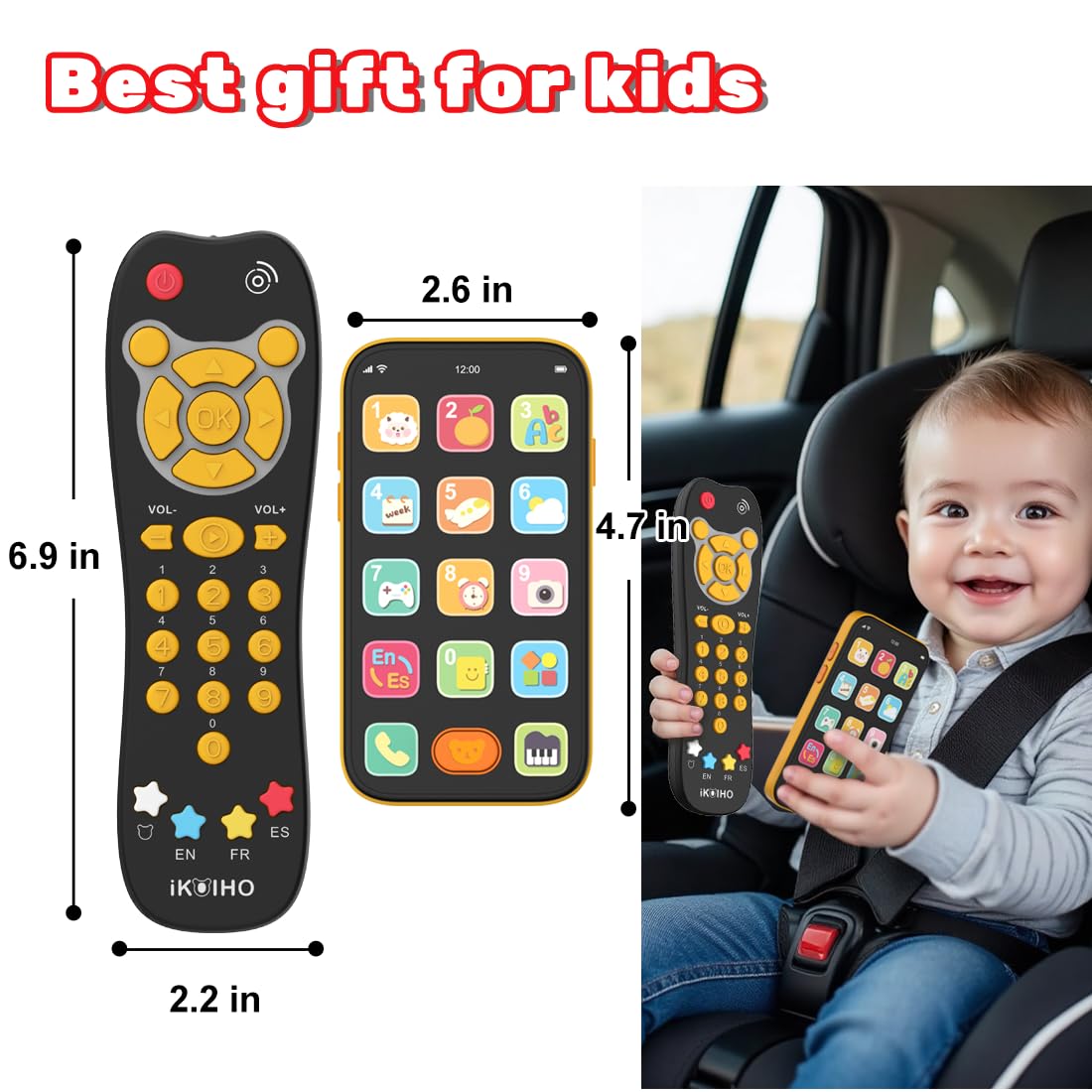 Baby Phone TV Remote Toy Set with Music Light for 6+ Months, Orange