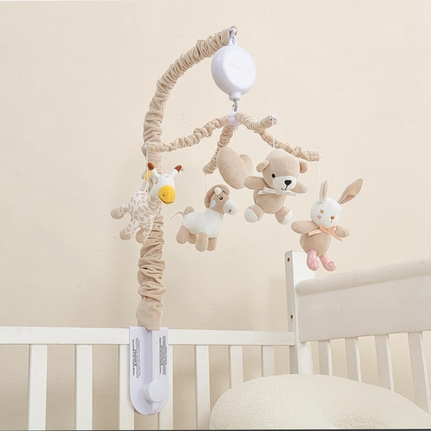 Musical Crib Mobile with 12 Lullabies, Rotating Arm and Detachable Plush Toys, Unisex Clip On