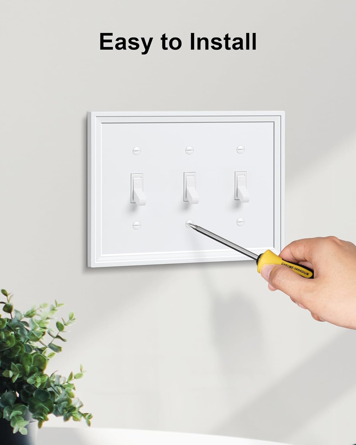 2-Pack Triple Toggle Light Switch Cover Plate, White Decorative Switch Plate Covers, Natural Bamboo