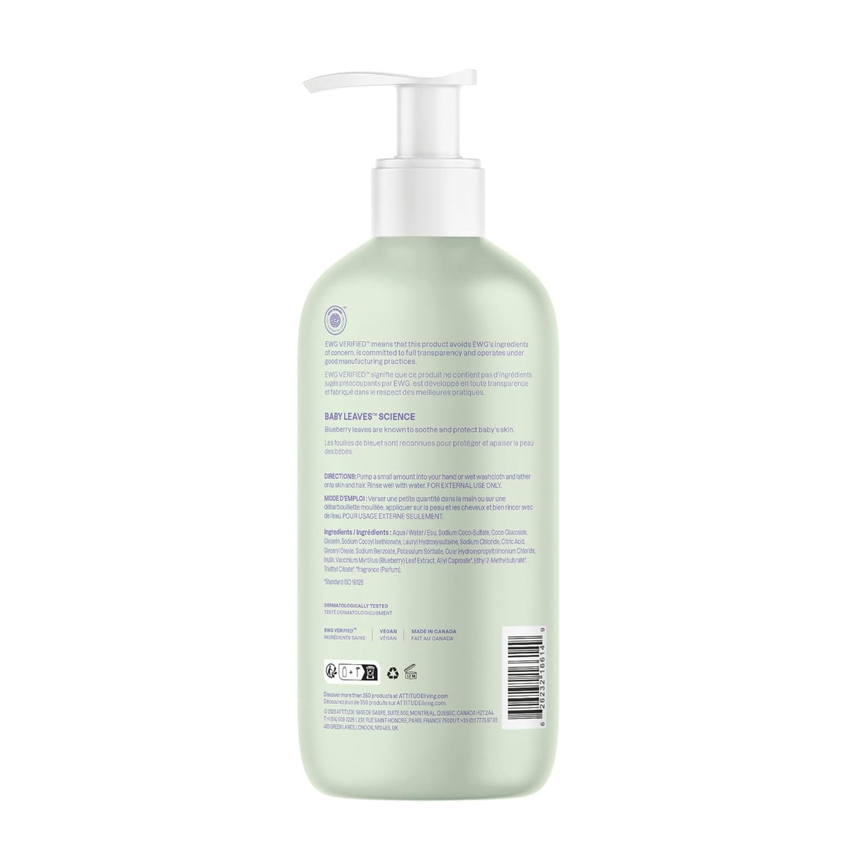 ATTITUDE 2-in-1 Shampoo and Body Wash for Baby, EWG Verified, Dermatologically Tested, Made with