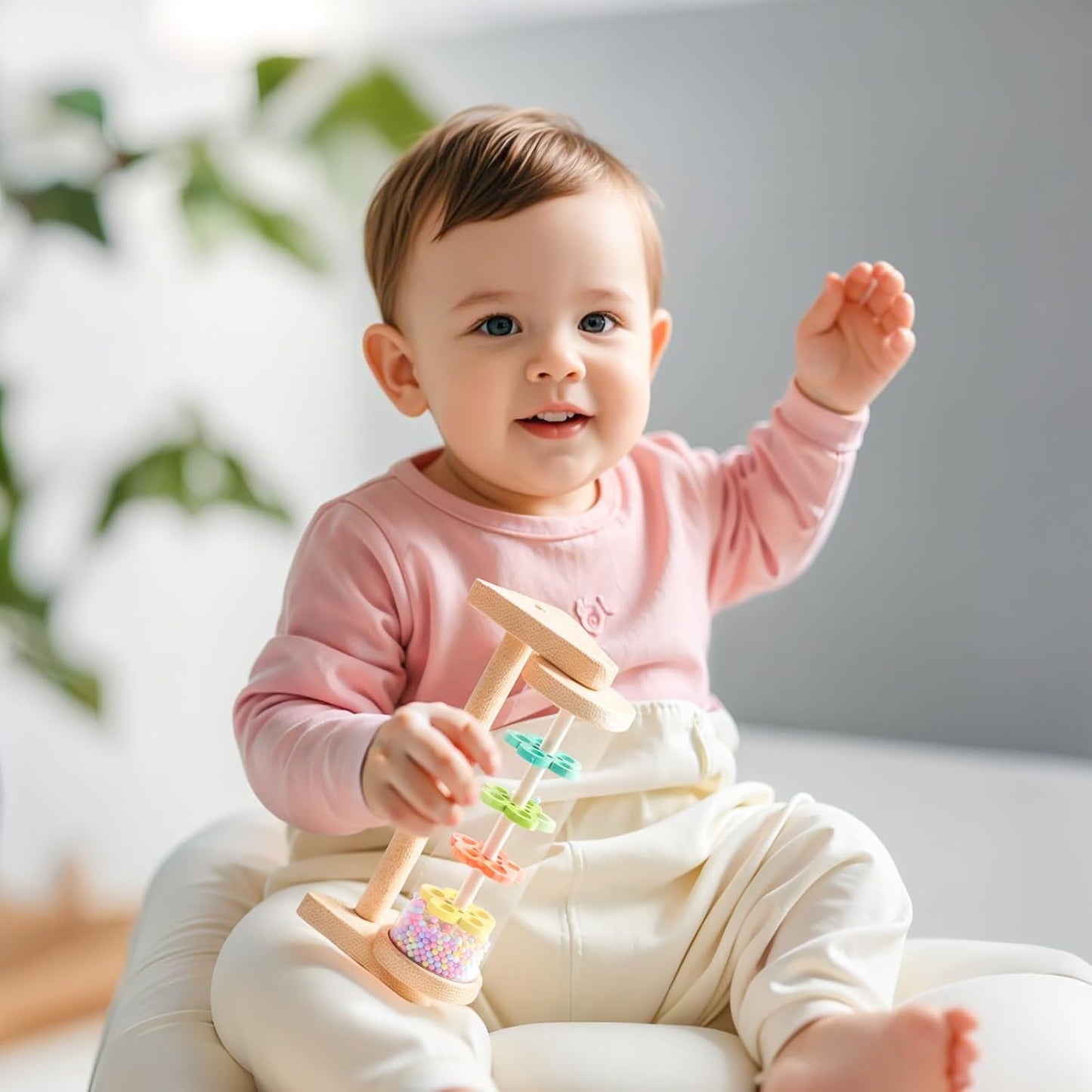 WOODEN TEETHER Wooden Soothing Rain Stick with Handle for 12 Months+ Babies Montessori Musical Baby