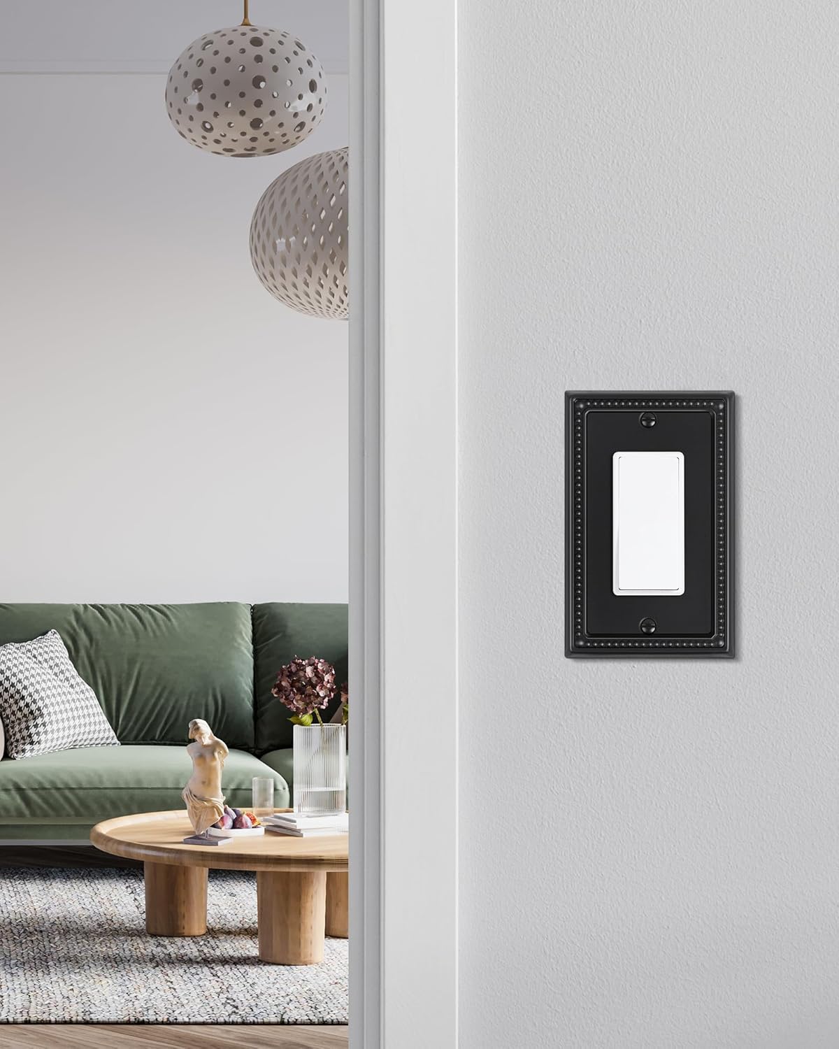 2-Pack Decorator Outlet Cover Plate, Pearls Decorative Switch Plates and Outlet Covers, Black Metal