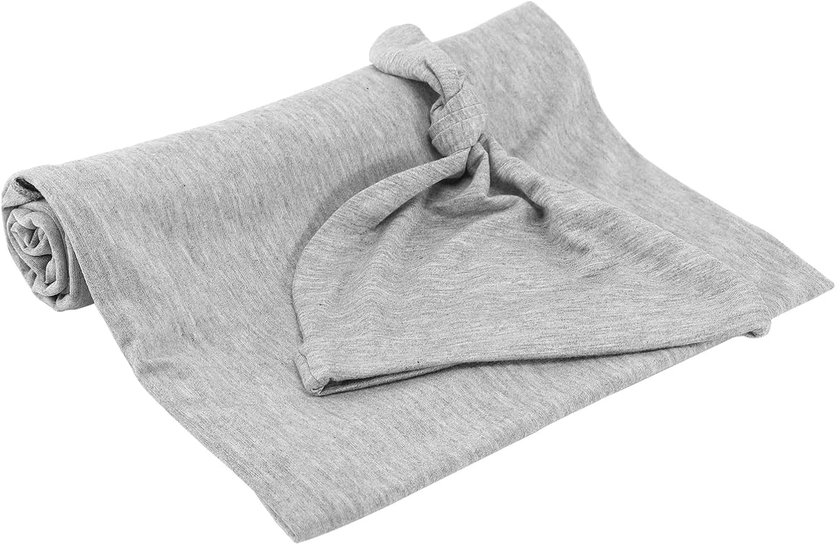 iEvolve Cotton Knitted Baby Swaddle Blanket with Hat Headband Set Newborn Swaddle Wrap Receiving
