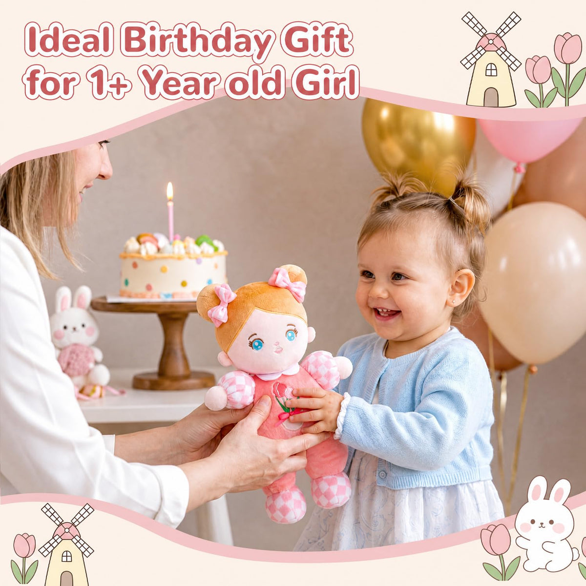 OUOZZZ Soft Plush Baby Doll 10" Tulip Pink Snuggle Buddy