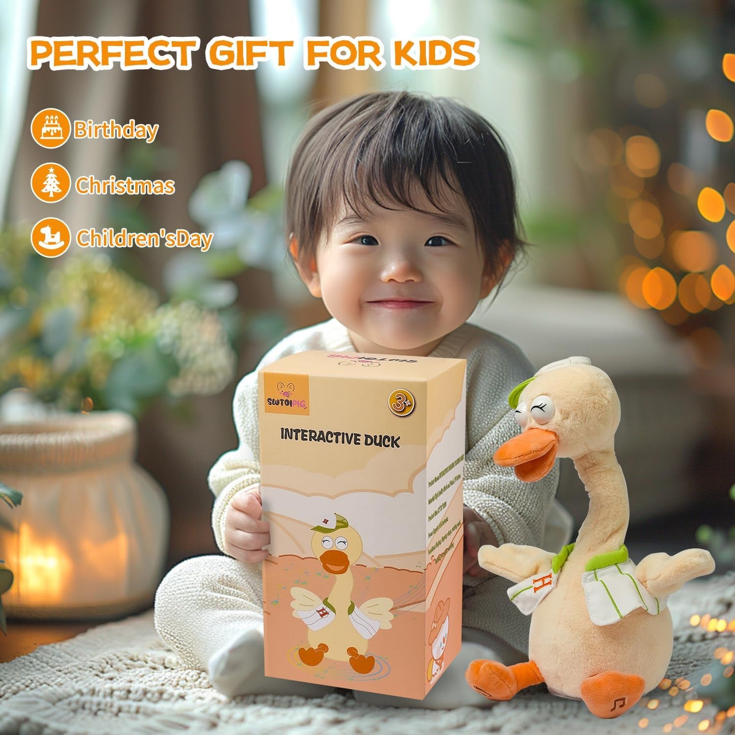 Talking Dancing Duck Toy Mimicking Recording Plush & Interactive Toy, Repeating What You Say, Neck